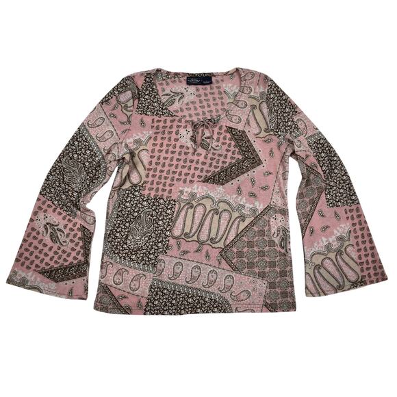 Y2K vintage paisley patchwork pink/brown blouse shirt top Junior's fit large - Picture 1 of 9